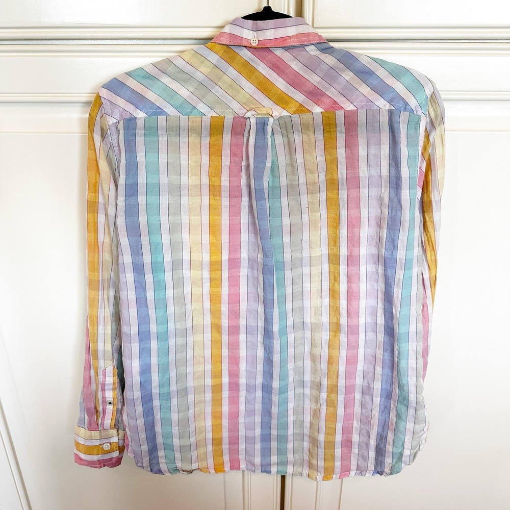 J.Crew Women’s Classic Fit  Pastel Rainbow Crinkle Gingham Button Front Gauzy - Picture 12 of 12